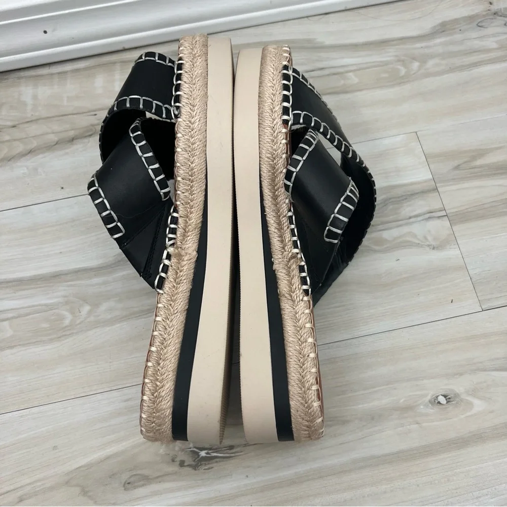 Vince Camuto Belisnda Black Slide Platform Sandals Contrast Stitching Wide